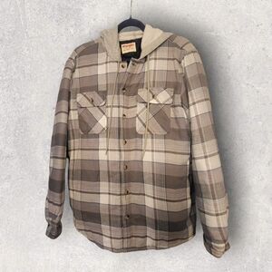 Wrangler Men's Plaid Hooded Jacket - Brown and Cream